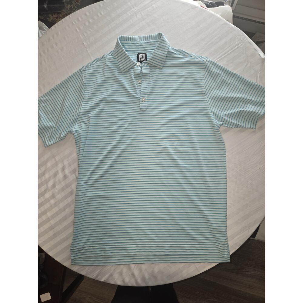 Men’s Large FJ Golf Blue Striped Polo Short Sleeve Shirt